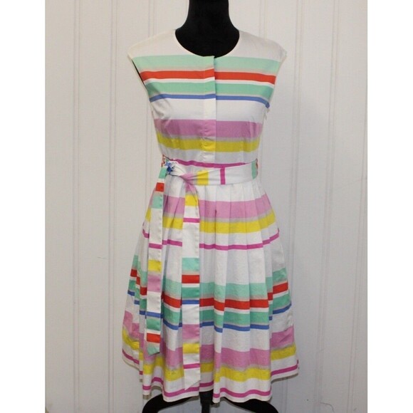 Kate Spade New York Multi‎ Color Pleated Stripe Shirt Dress Preppy Size 6 $398 - Picture 4 of 11